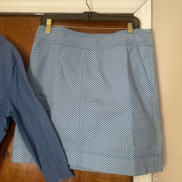 Talbots SET Cardigan Sweater Women LG Pima Cotton BLUE Button Up & Skirt SZ 8 - Picture 3 of 11